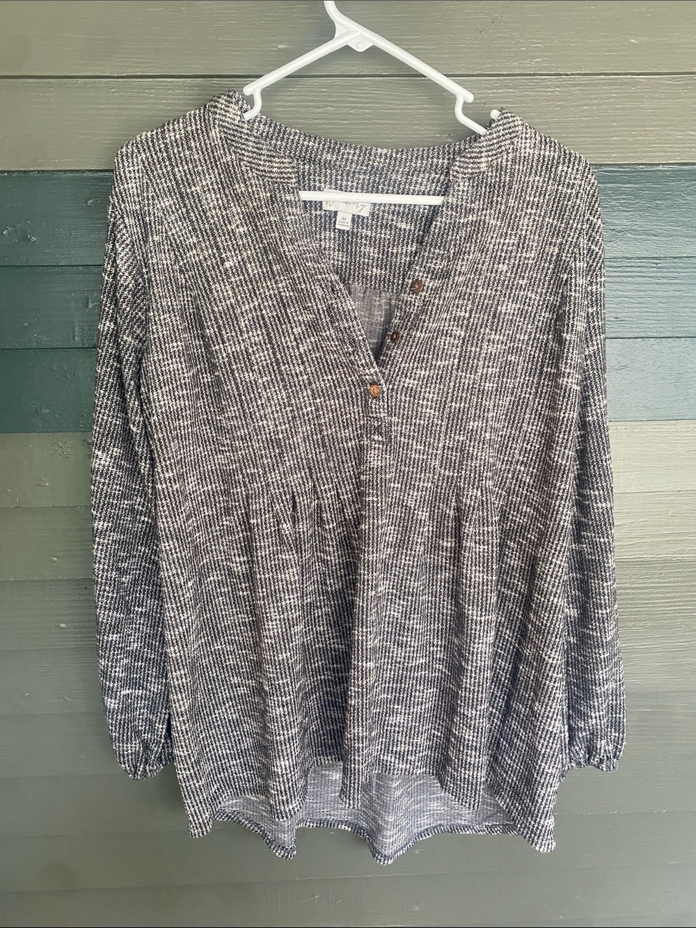 Wonderly Black & White Waffle Knit Henley Tunic
